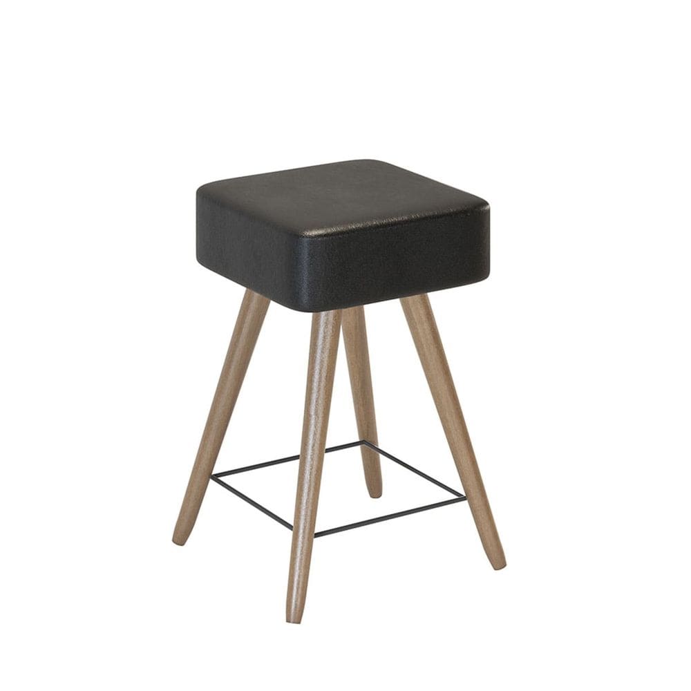 Banco Arezzo 50cm Assento Quadrado em Couríssimo e Pés de Madeira Preto - EdeCasaMoveis
