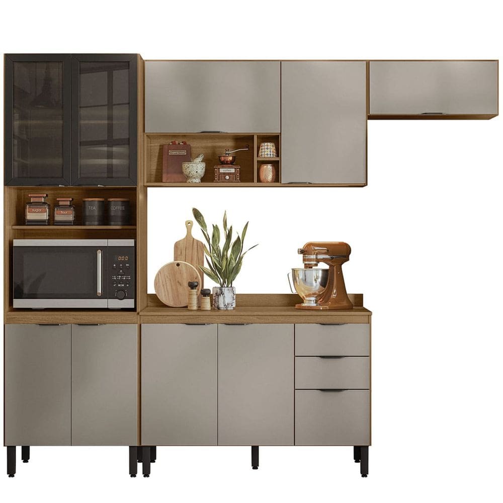 Armário de Cozinha Modulada Rubi Compacta 4 Peças-AMENDOLA-NUDE PRIME TX-EdeCasaMóveis