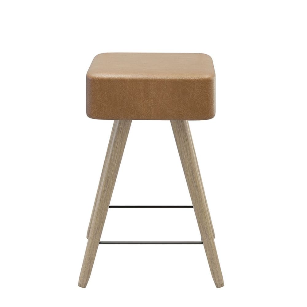 Banco Arezzo 50cm Assento Quadrado em Couríssimo e Pés de Madeira Amarula - EdeCasaMoveis