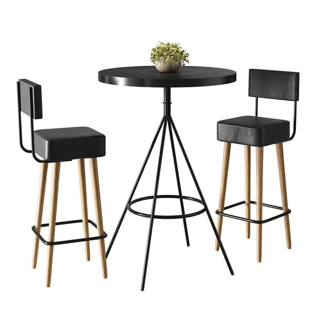 Mesa Bistrô Alta Detroit e 02 Banquetas Montreuil Assento Quadrado Com Encosto - EdeCasaMóveis