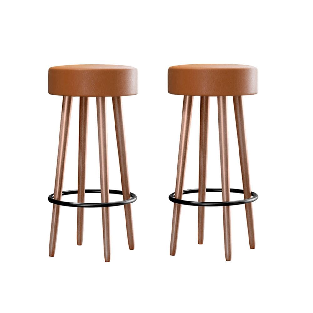 Kit 02 Banquetas Altas Los Angeles Assento Redondo Com Apoio Para Pés - Amarula - EdeCasaMoveis
