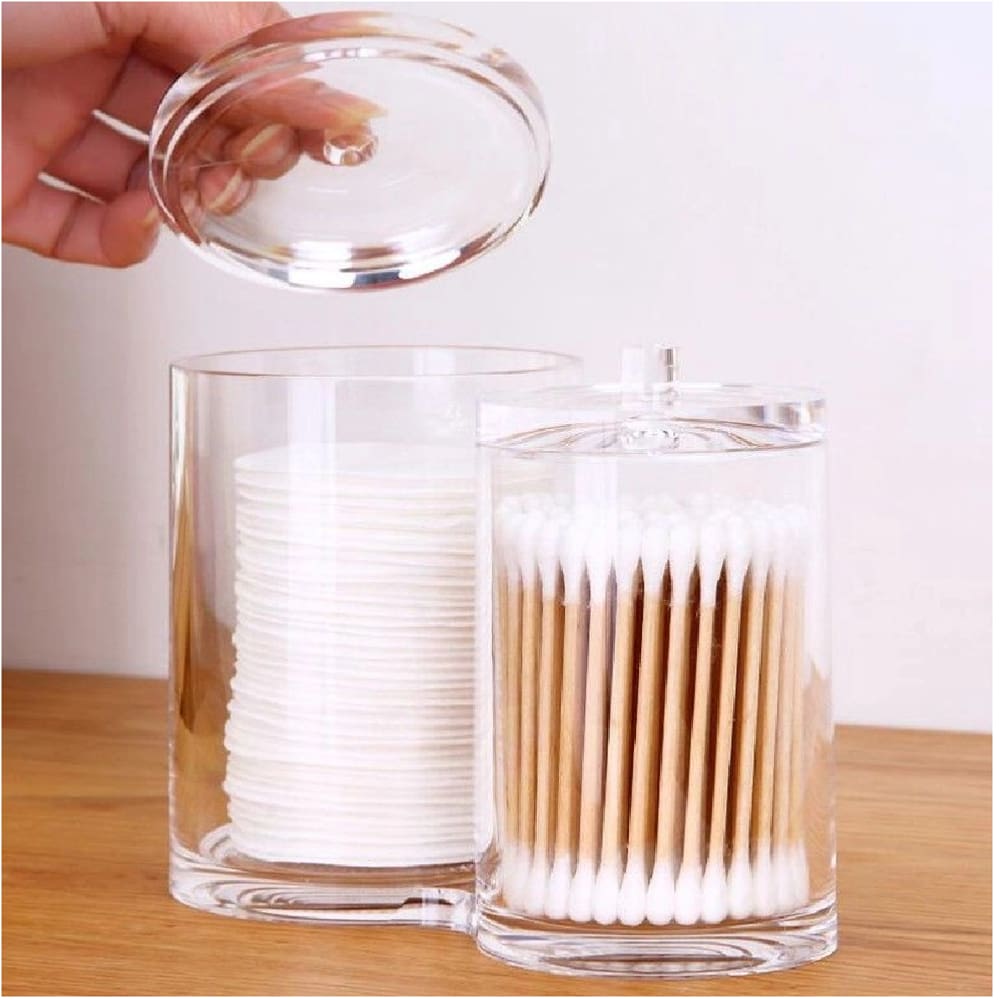 Pote Duplo Organizador Para Algodão em Disco e Cotonete de Acrílico - Jolitex Mek - Transparente