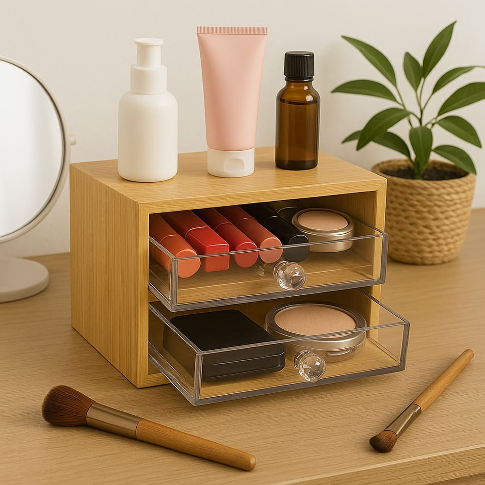 Caixa Organizadora de Bambu com Gavetas de Acrílico - Jolitex MEK - 2 Gavetas