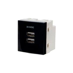 Módulo Tomada Duplo Carregador USB-A MarGirius Sleek 2A 10W Preto Ebony