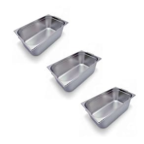 Kit 3 Cubas Gastronômica Inox Gn 1/1 150Mm Com Alça Prateada