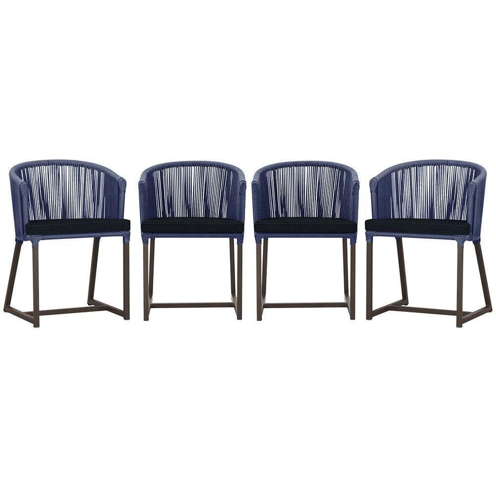 4 Cadeiras De Jantar Noronha Marrom Corda Náutica E12 Trama Azul