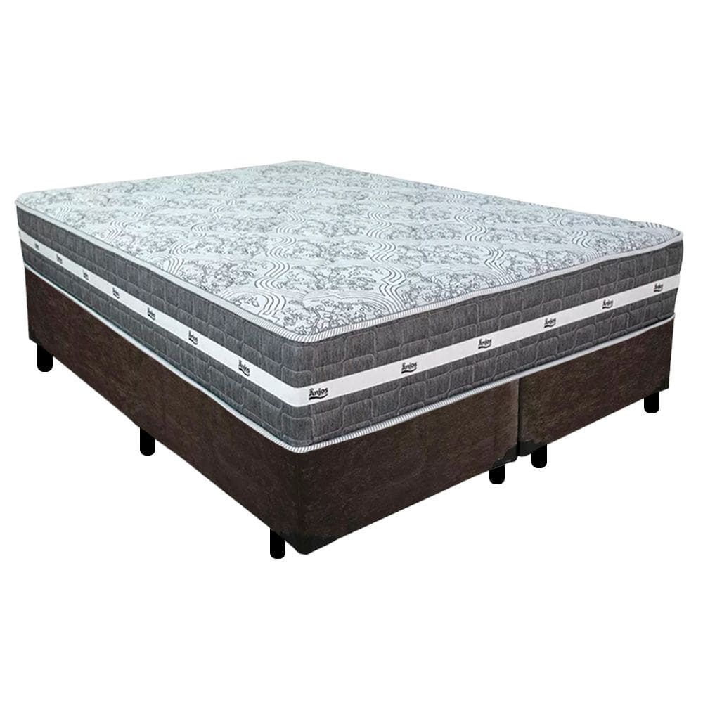 Cama Box Casal Bipartido Suede + Colchão Anjos Black Graphite Molas Ensacadas 138x188x64cm