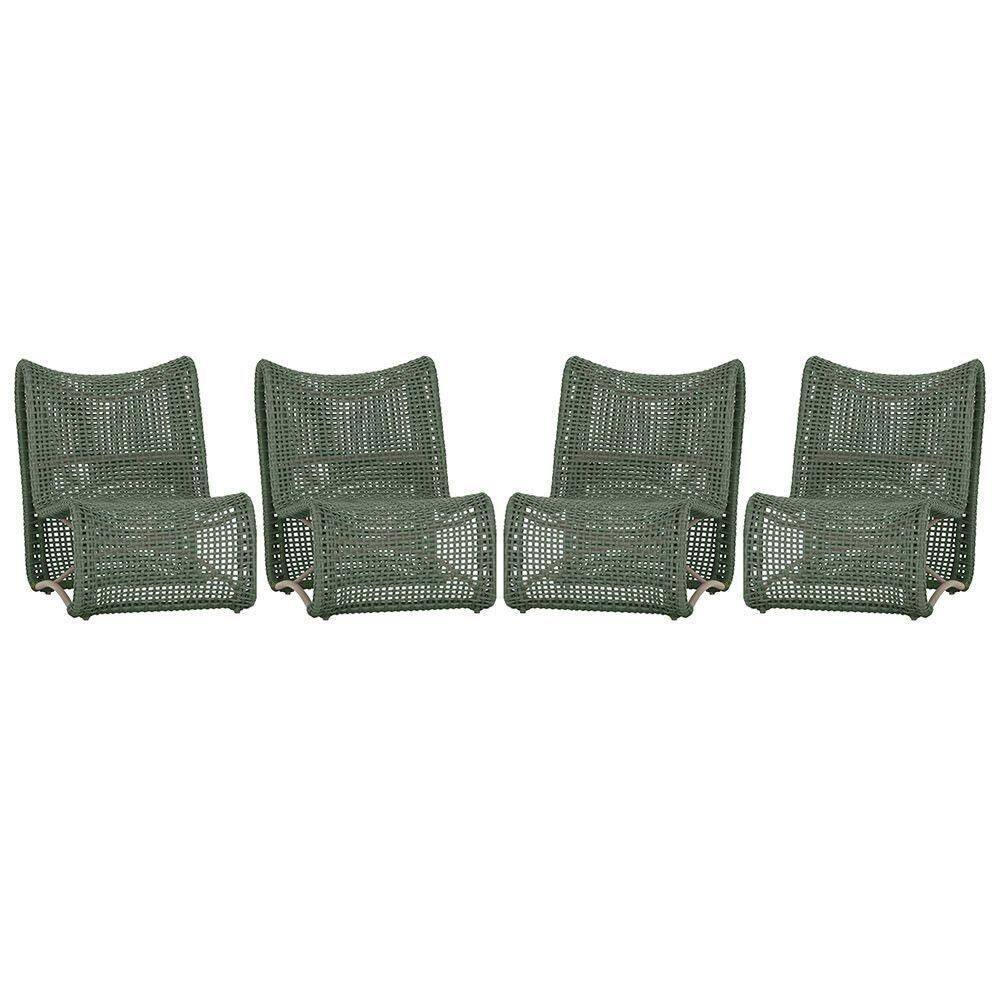 4 Poltronas Texas Em Alumínio Fendi Corda Náutica Trama Verde