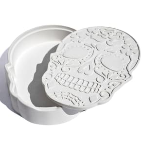 Porta Objetos Decorativo Caveira 17cm Em Cimento Artesanal Branco