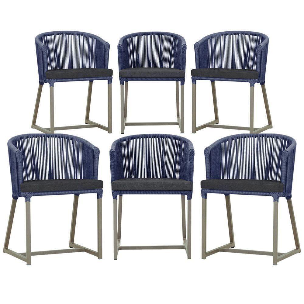 6 Cadeiras De Jantar Noronha Fendi Corda Náutica E11 Trama Azul