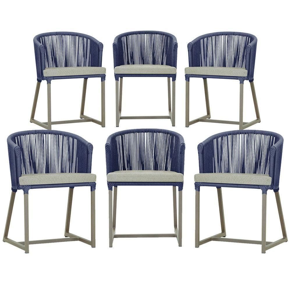 6 Cadeiras De Jantar Noronha Fendi Corda Náutica E3 Trama Azul