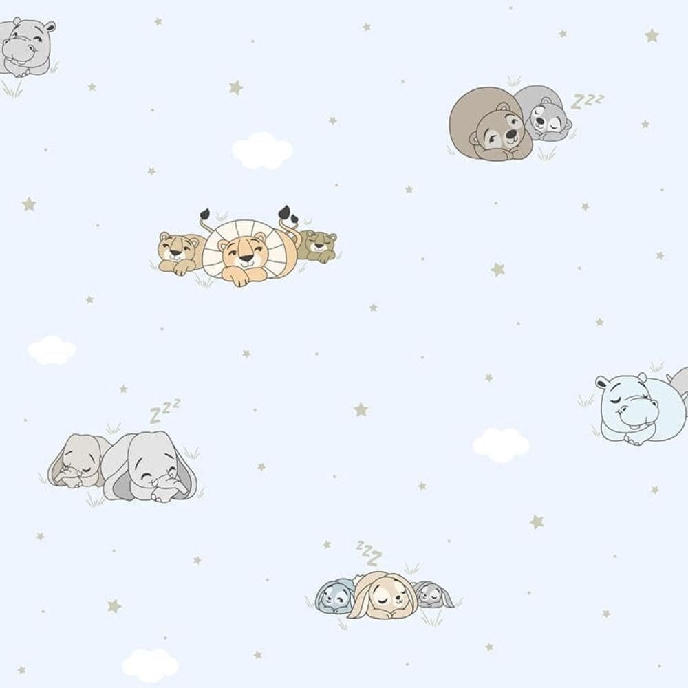 Papel De Parede Treboli Azul Animais Dormindo 5811 - Rolo 10m X 0,53m