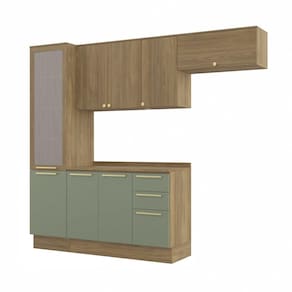 Cozinha Completa 4 Peças com Armário e Balcão Kappesberg Botânic 250cm Nogueira/Verde Oliva - CB906