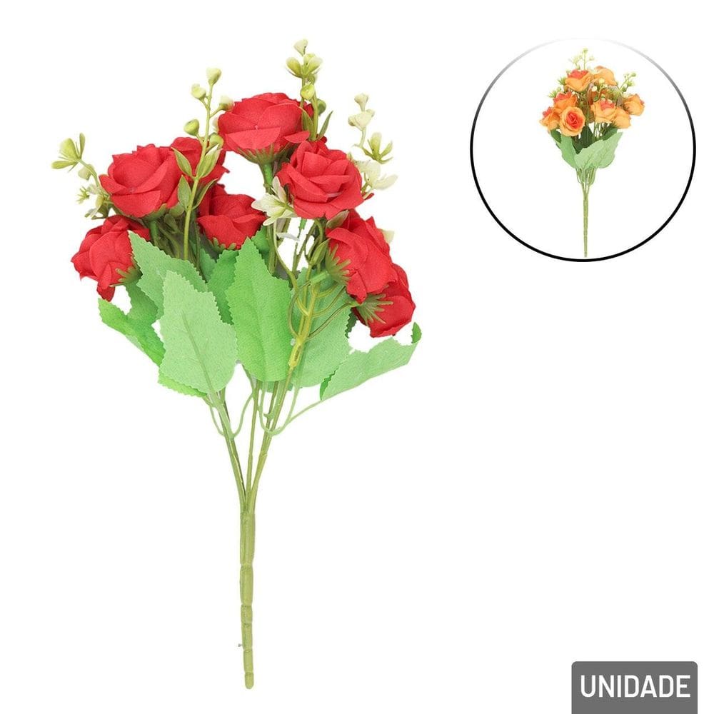 Buquê de Flores 30cm Artificial Rosas Color - Tudo em Caixa