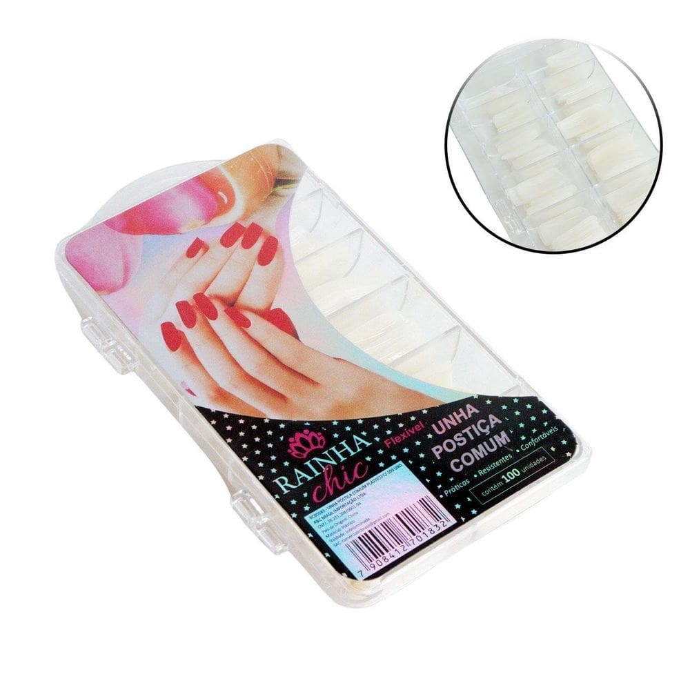 Unhas Postiças 100 Peças Comum Branco - Tudo em Caixa