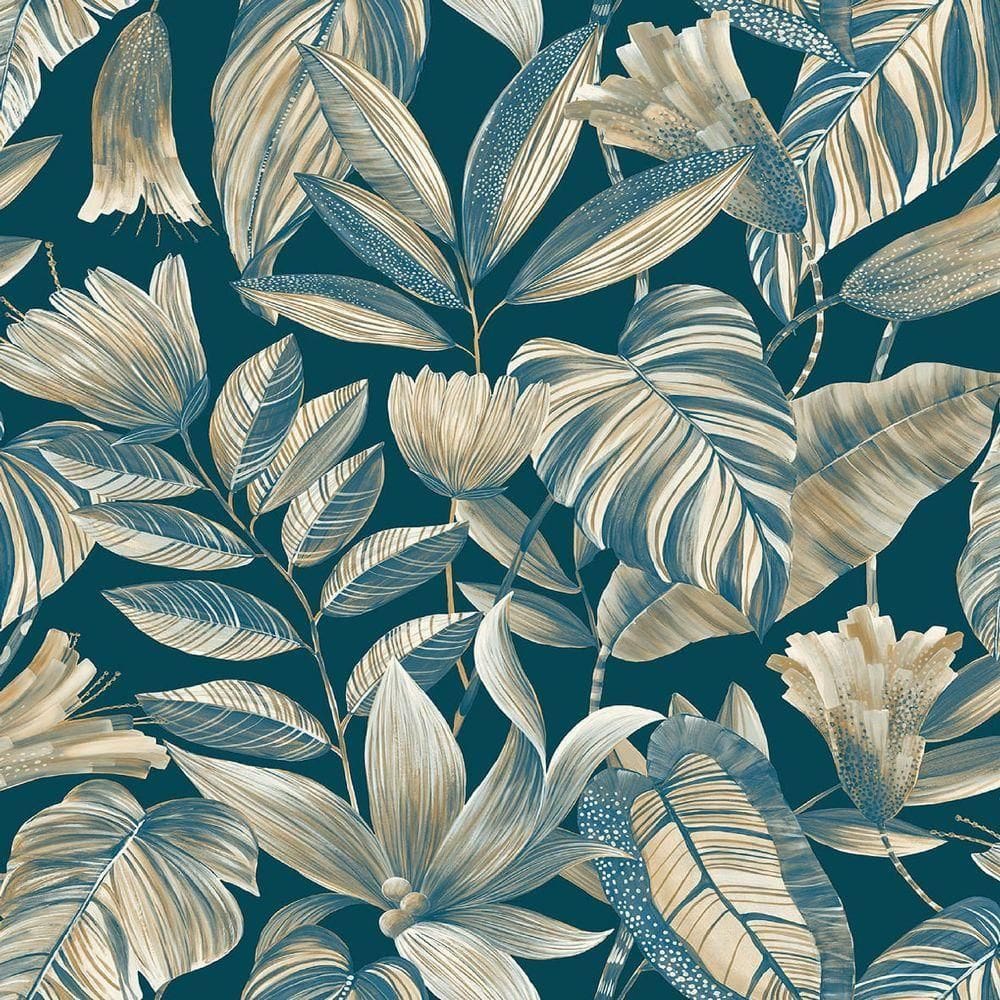 Papel De Parede Belize Folhagem Azul Bz3104