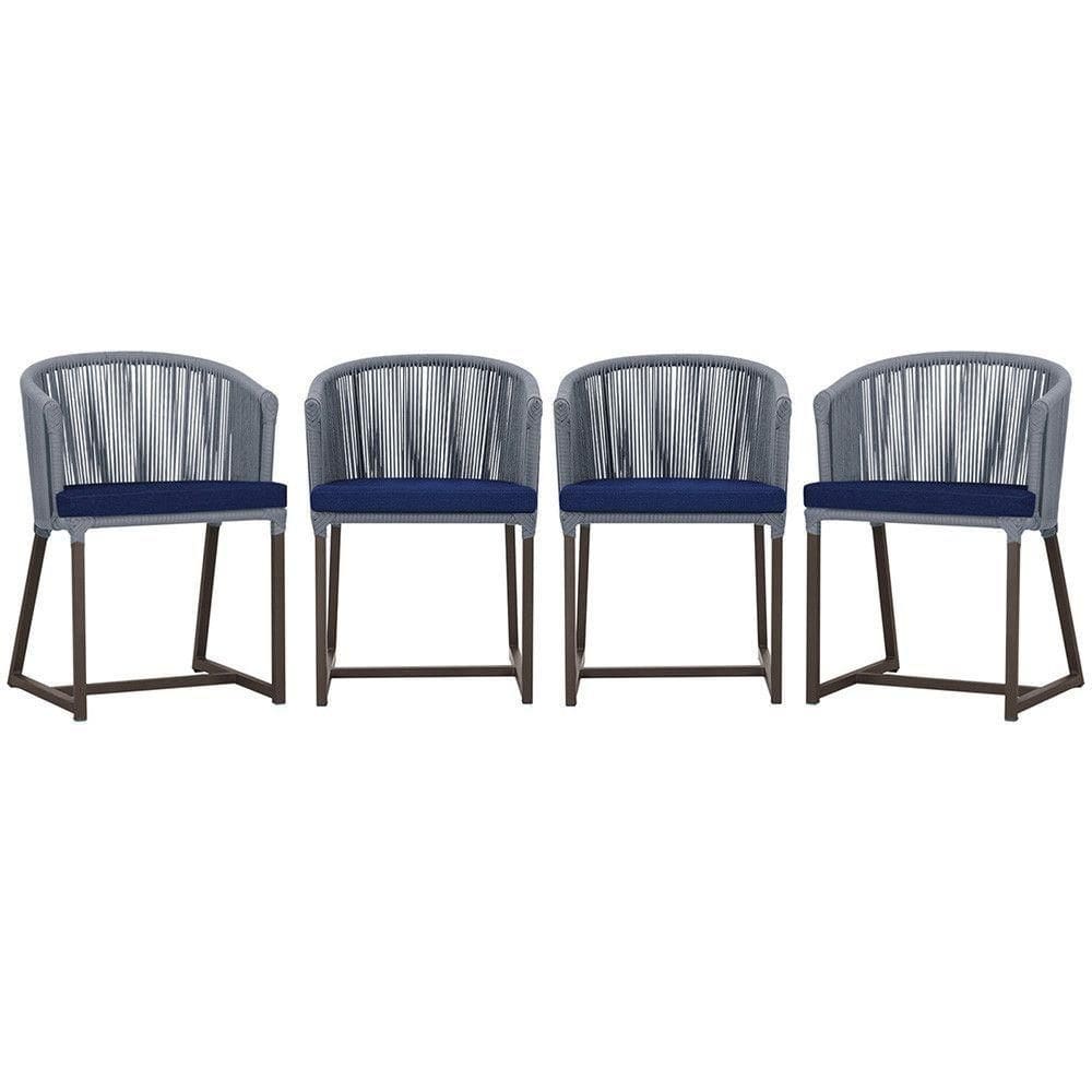 4 Cadeiras De Jantar Noronha Marrom Corda Náutica E10 Trama Prata