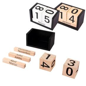 Calendário de Mesa Permanente Madeira Cubo Color - Tudo em Caixa