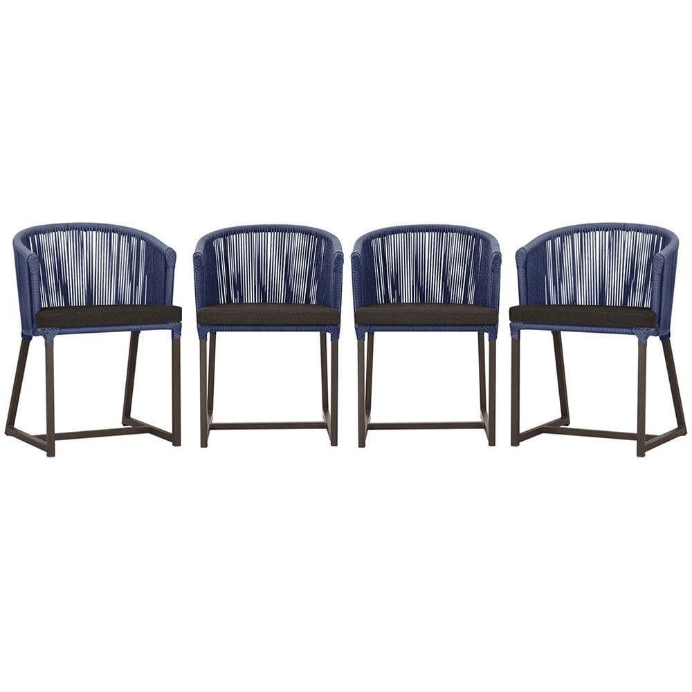 4 Cadeiras De Jantar Noronha Marrom Corda Náutica E9 Trama Azul