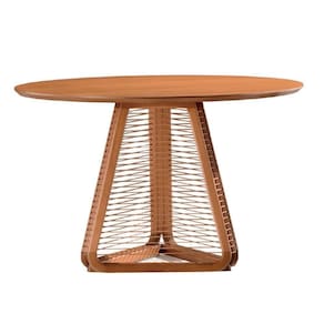 Mesa De Jantar Coss Ozki 120 Cm Madeira Eucalipto Cedro Redonda Corda Redonda Rami