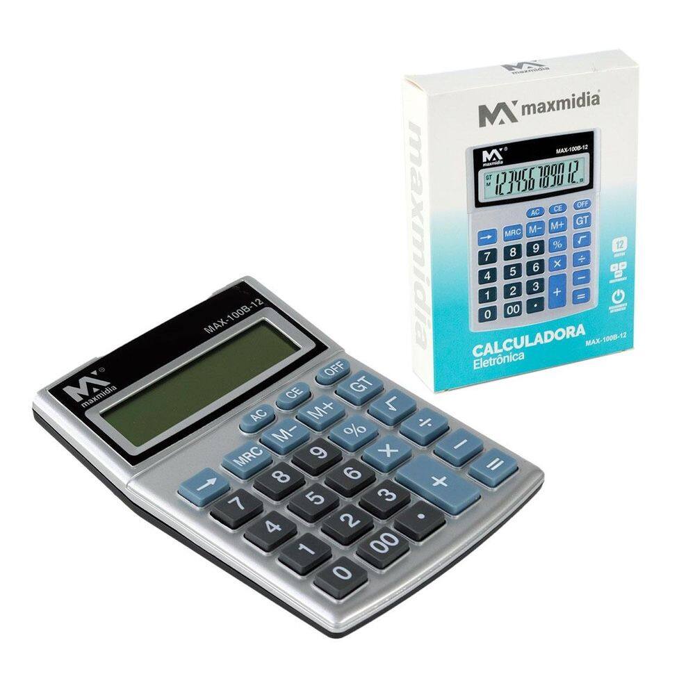 Calculadora de Mesa 12 Dígitos Cinza - Tudo em Caixa