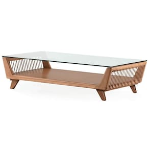 Mesa De Centro Odara Ozki 120 Cm Madeira Eucalipto Cedro Corda Redonda Canela E Tampo De Vidro