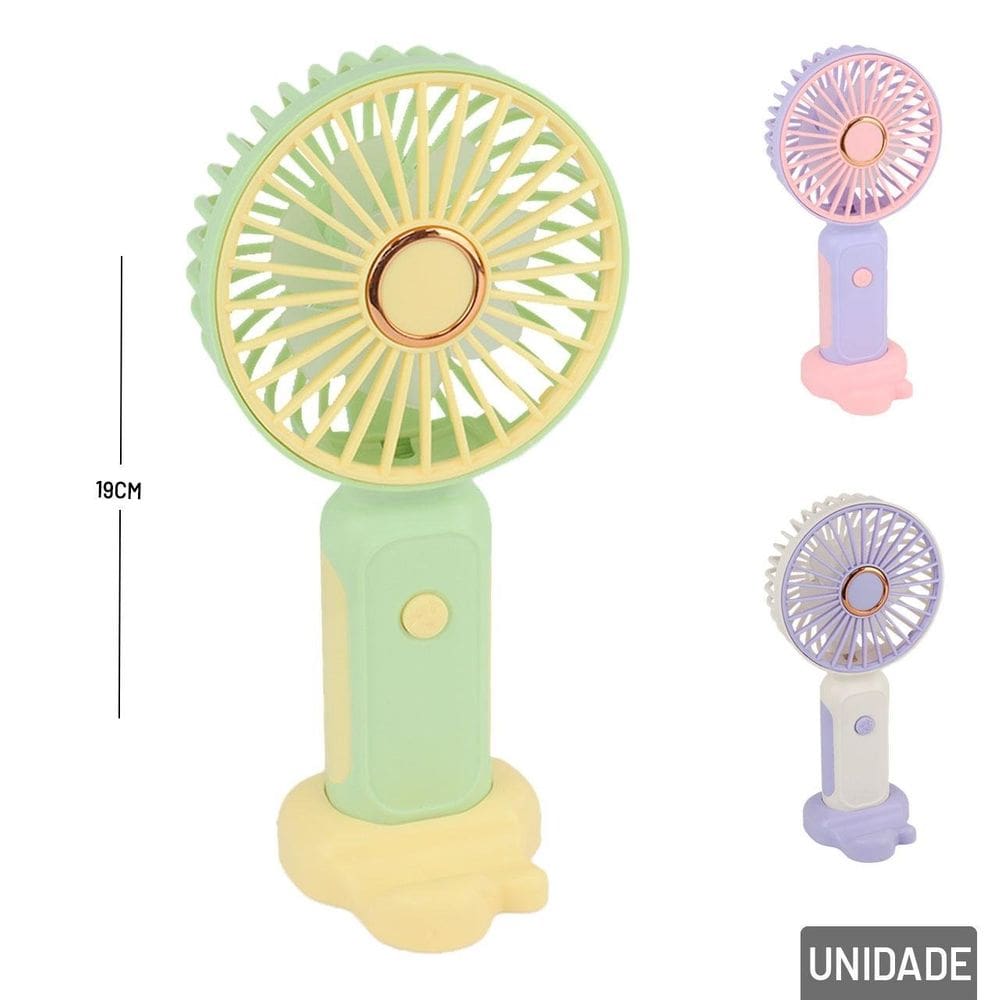 Ventilador de Mão 19cm Recarregável USB Cores - Tudo em Caixa