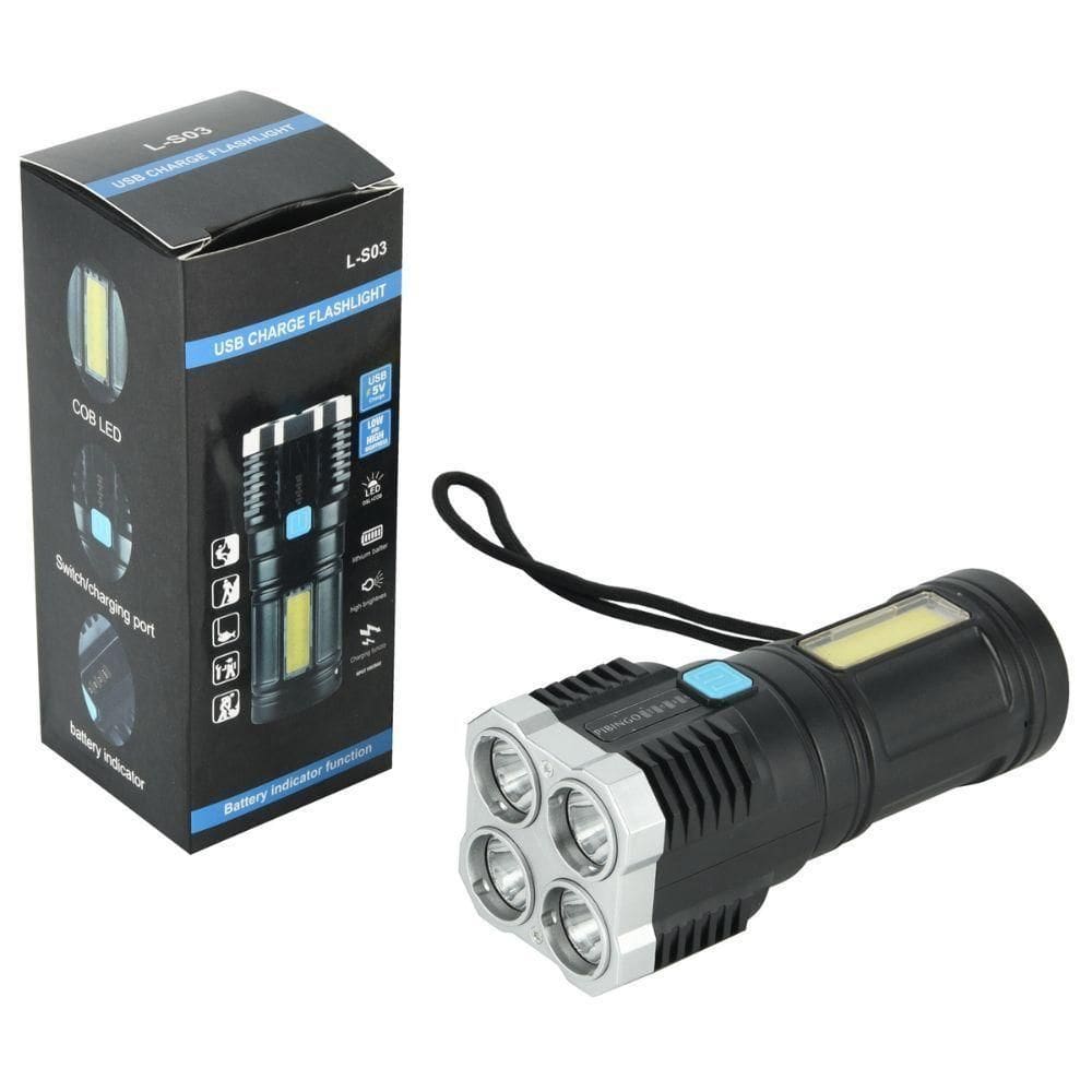 Lanterna Led à Prova D`água 4 Núcleos Potente Usb Recarregável