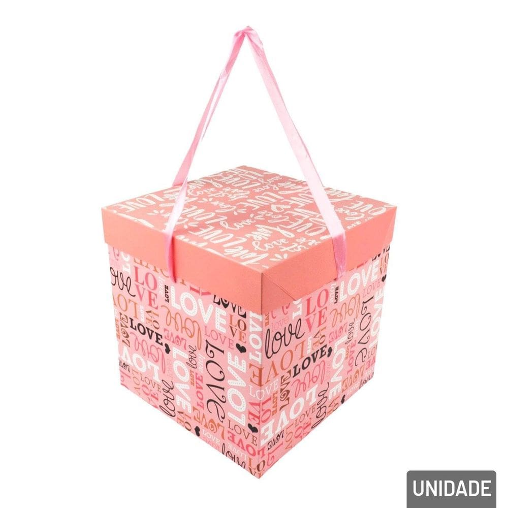 Caixa de Presente de Papel 22cm Love Rosa com Laço - Tudo em Caixa
