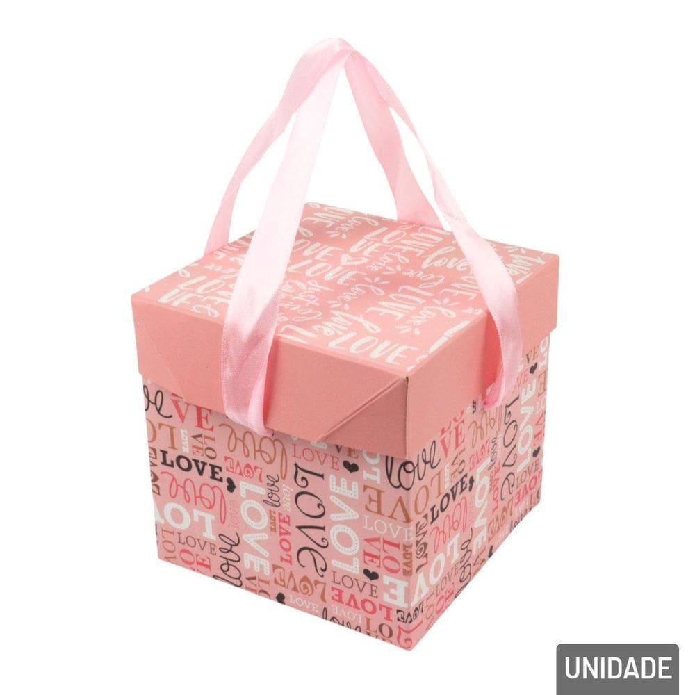 Caixa de Presente de Papel 10cm Love Rosa com Laços - Tudo em Caixa