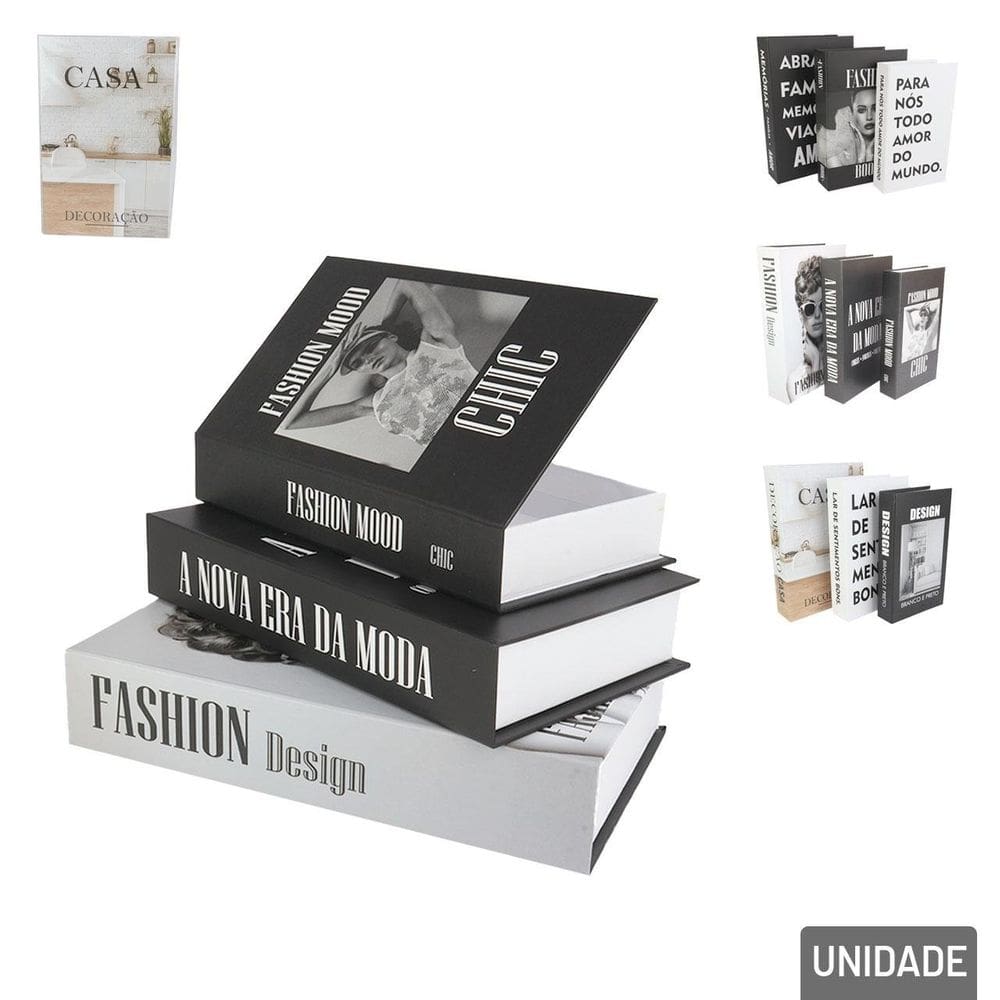 Caixa Decorativa Livro 3 Peças Estampass - Tudo em Caixa