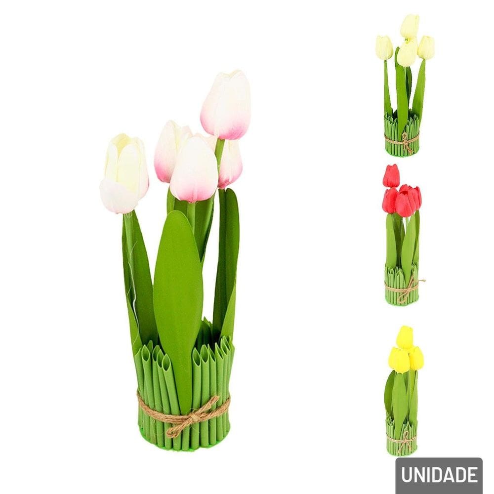 Vaso Decorativo de Plástico 28cm com Flores Color - Tudo em Caixa