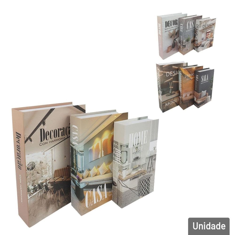 Caixa Decorativa Livro 3 Peças Estampass - Tudo em Caixa