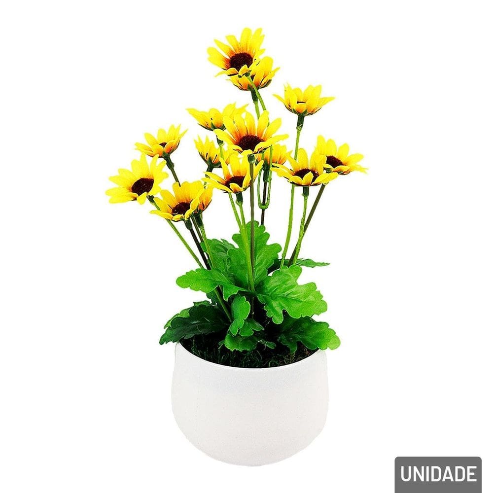 Vaso Decorativo de Plástico 27cm com Girassóis - Tudo em Caixa