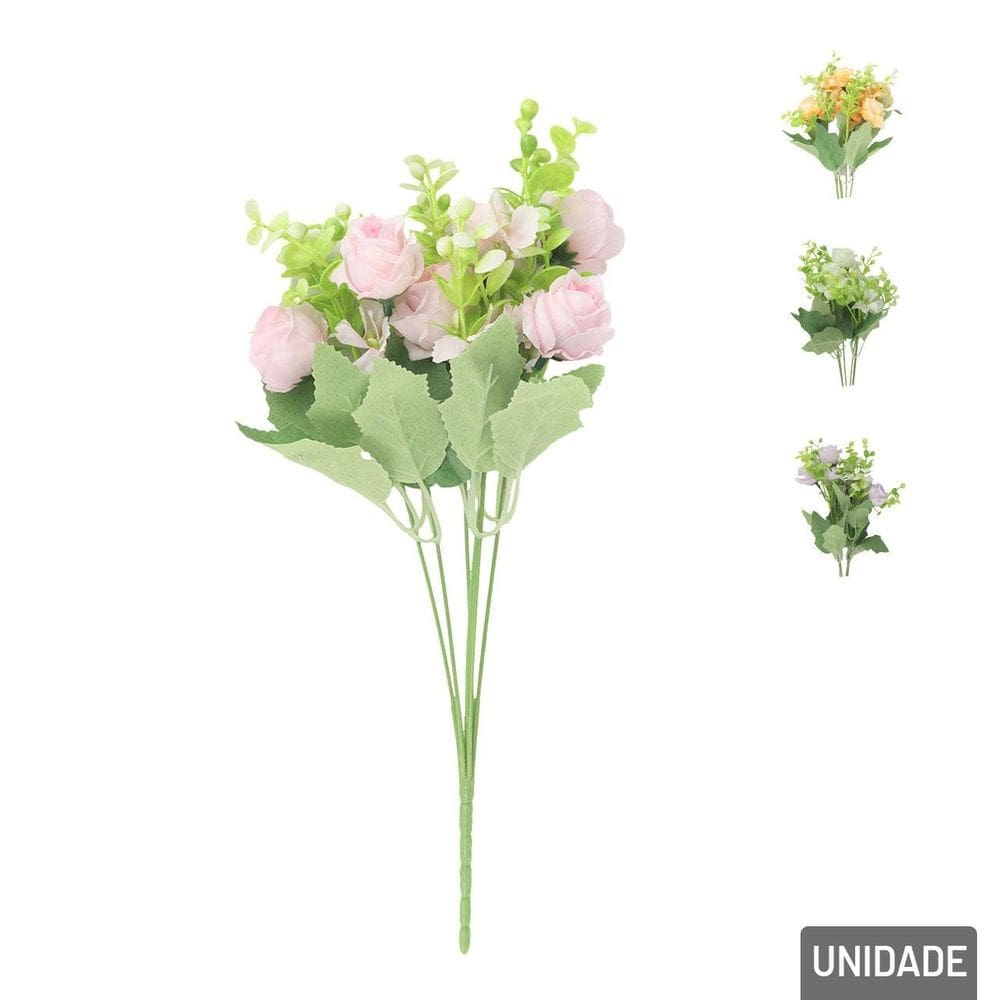 Buquê de Flores 36cm Artificial Rosas Color - Tudo em Caixa