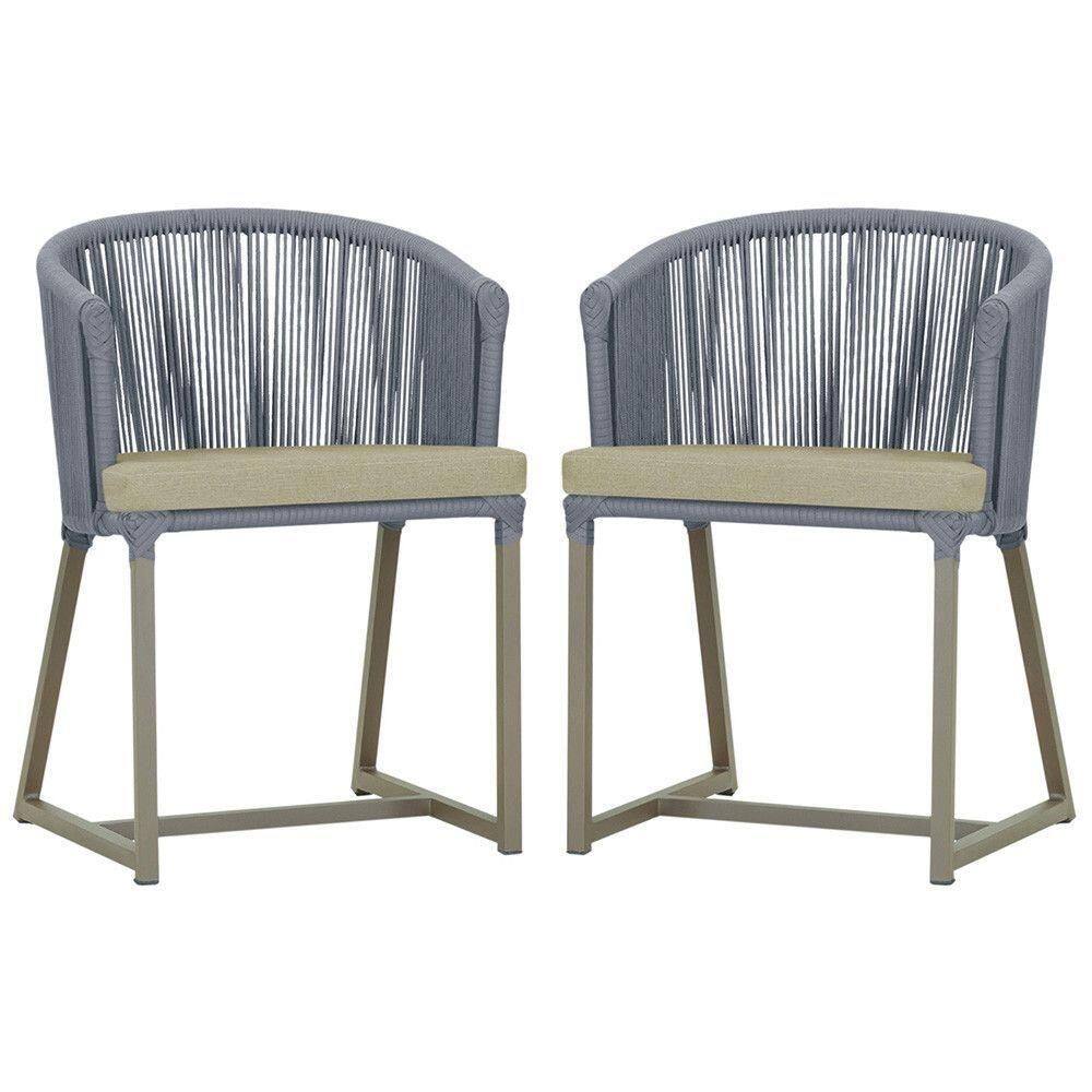 2 Cadeiras De Jantar Noronha Fendi Corda Náutica E7 Trama Prata