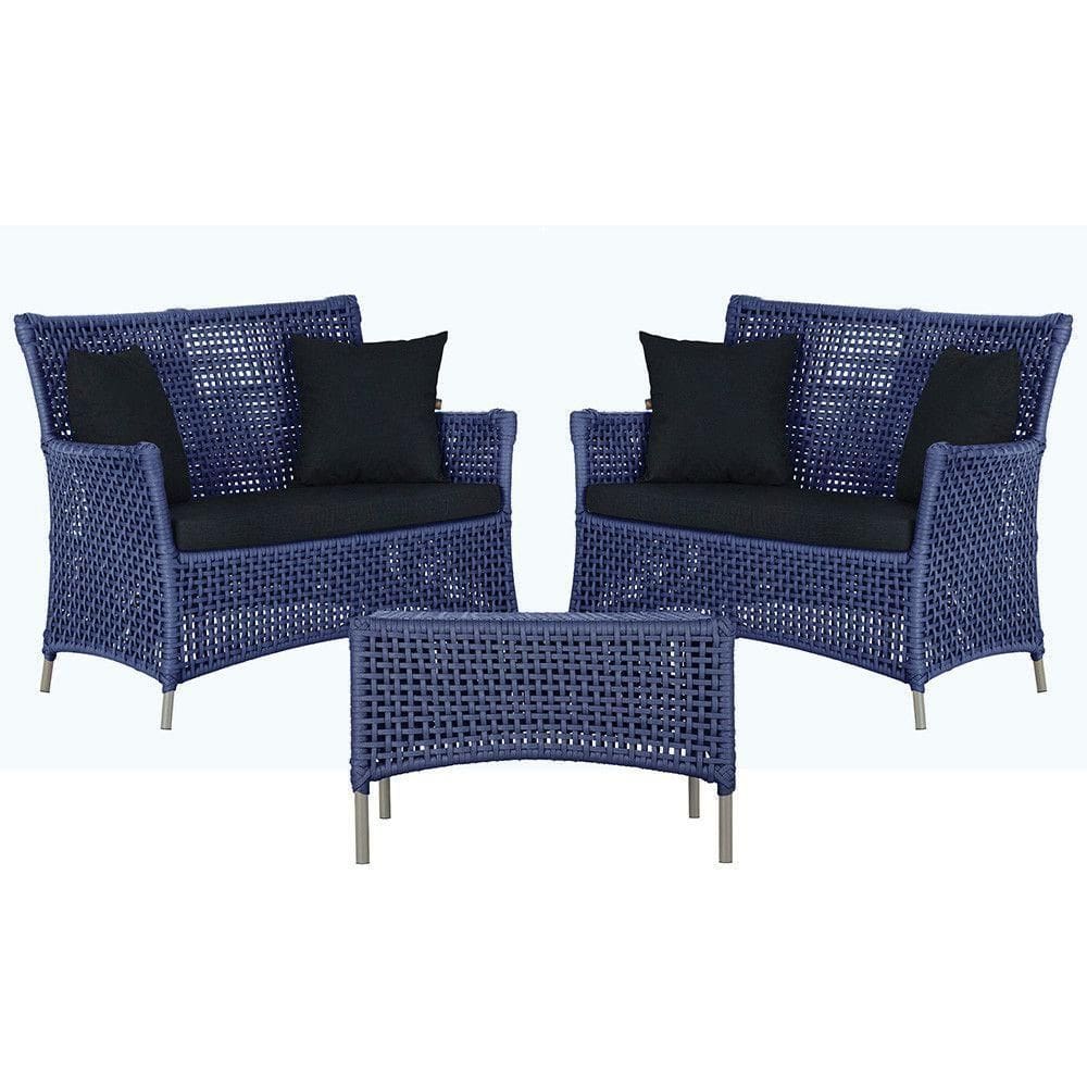 2 Sofás E Mesa Igapó Alumínio Fendi Corda Náutica E12 Trama Azul