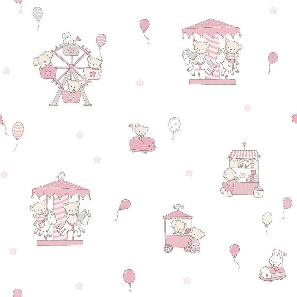 Papel De Parede Lullaby Carrossel Rosa 2202 - Rolo 10m X 0,53m
