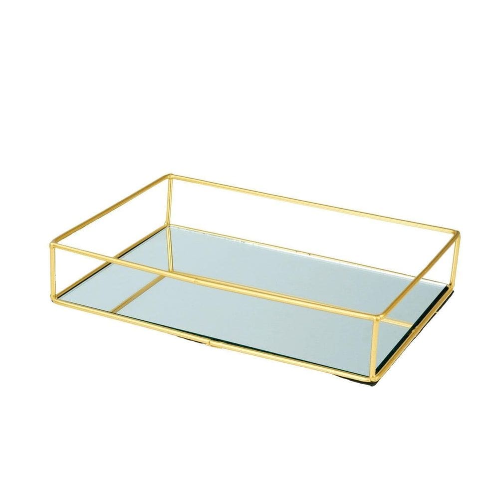 Bandeja Decorativa Metal Espelho 23x16 Dourado - Tudo em Caixa