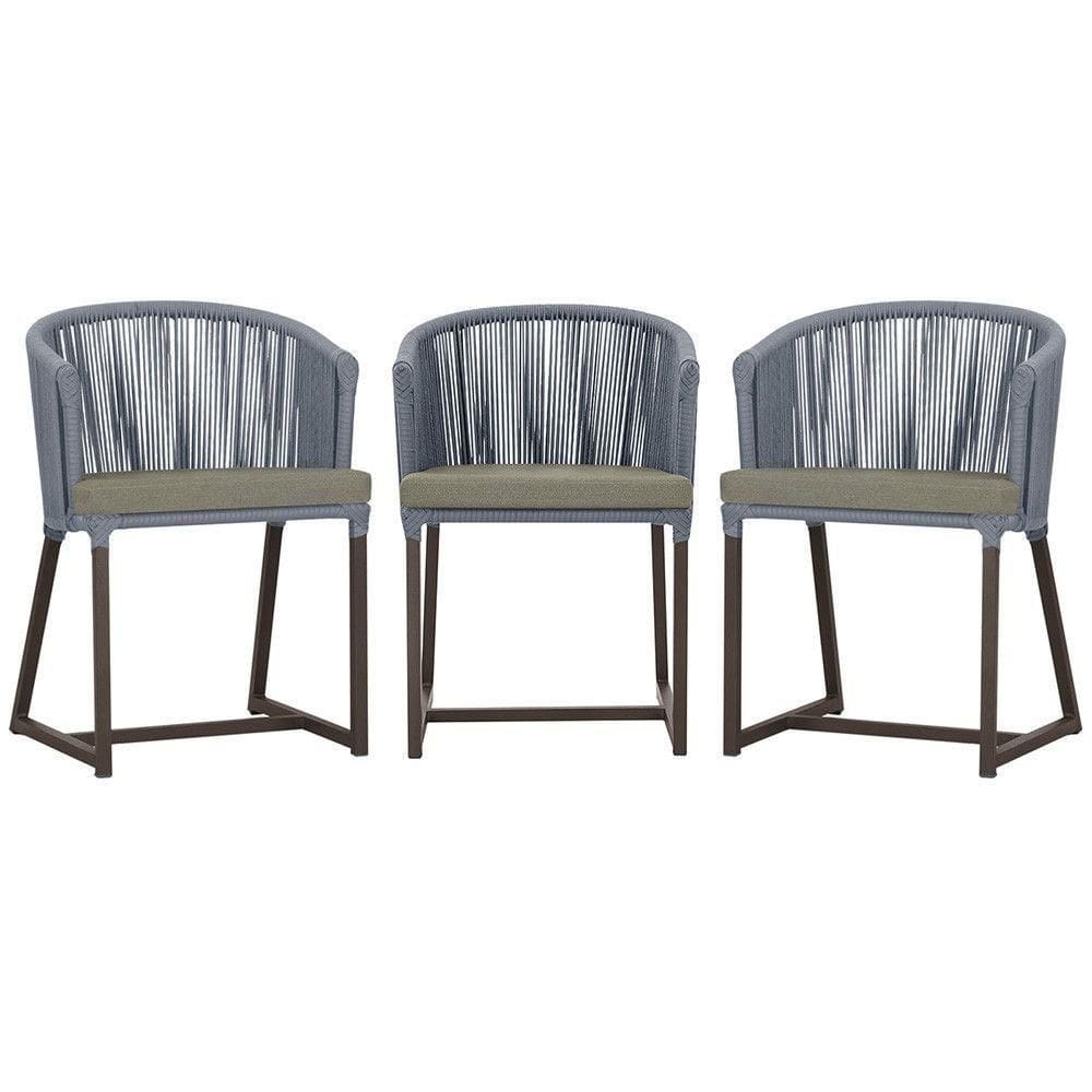 3 Cadeiras De Jantar Noronha Marrom Corda Náutica E8 Trama Prata