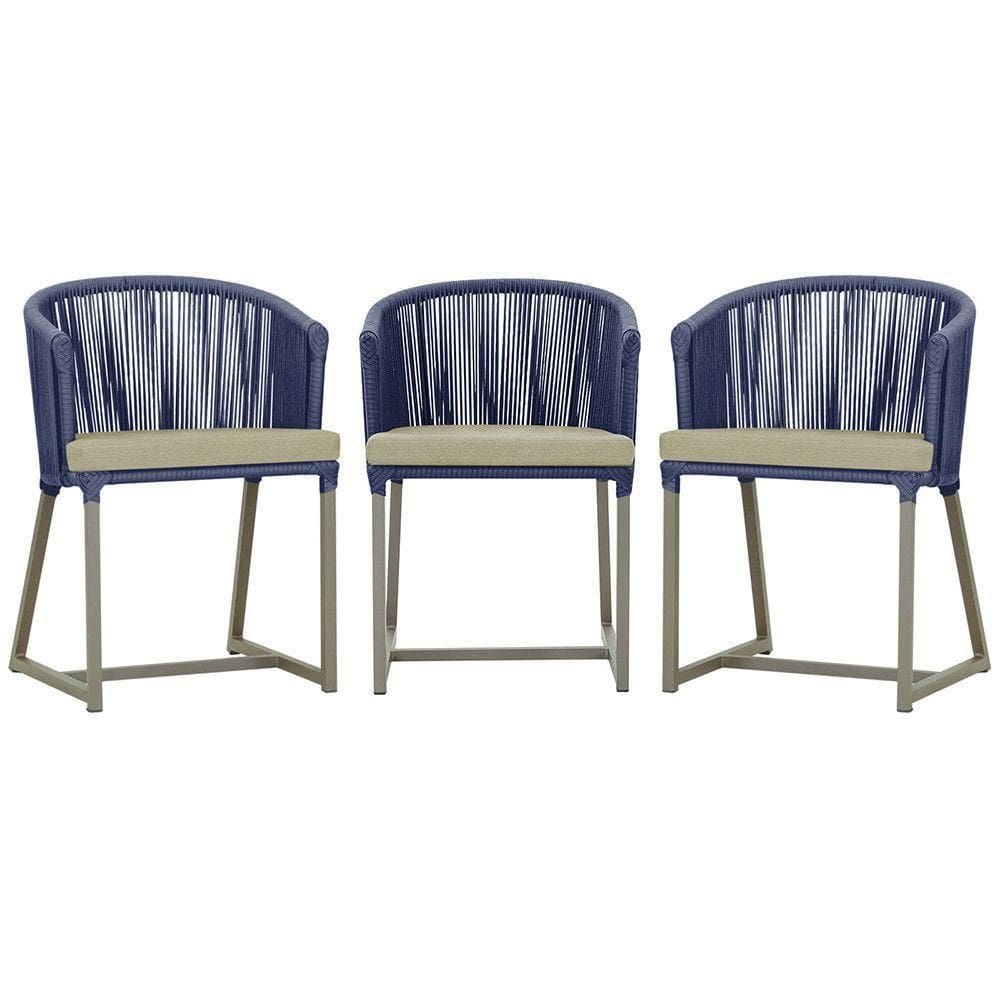 3 Cadeiras De Jantar Noronha Fendi Corda Náutica E7 Trama Azul