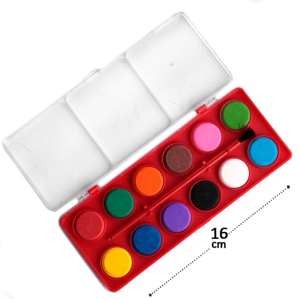 Tinta Aquarela 12 Cores com Pincel e Estojo - Tudo em Caixa