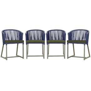 4 Cadeiras De Jantar Noronha Fendi Corda Náutica E13 Trama Azul