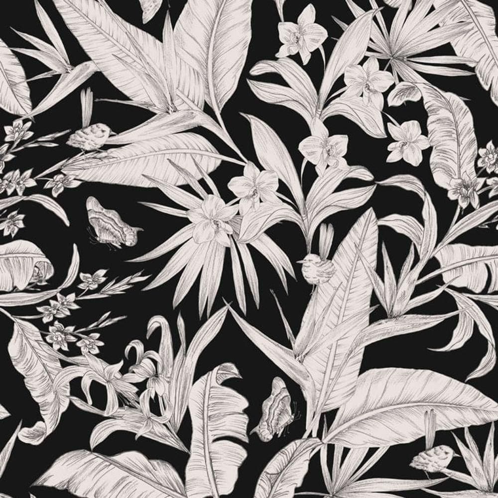 Papel De Parede Botânica Hf Folhagem Preto 81475