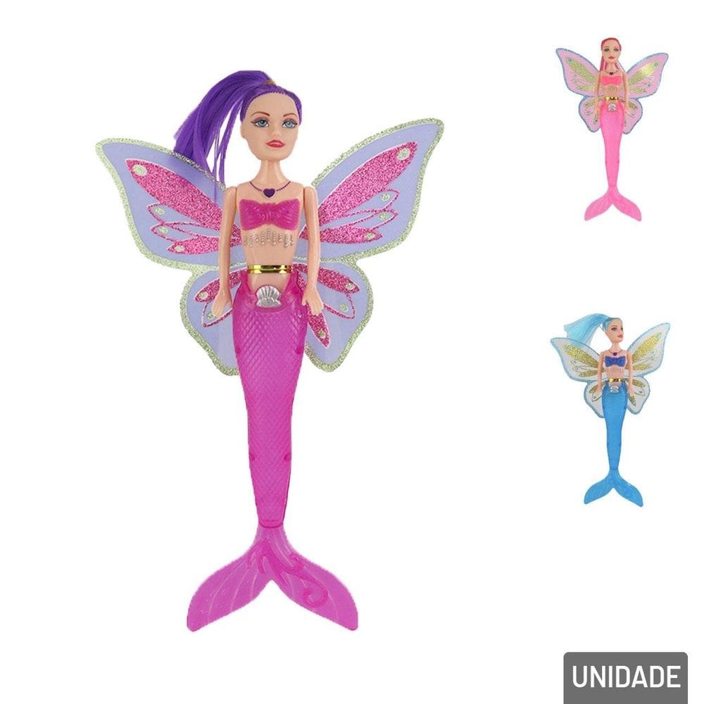 Boneca Sereia com Asas e LUZ - Tudo em Caixa