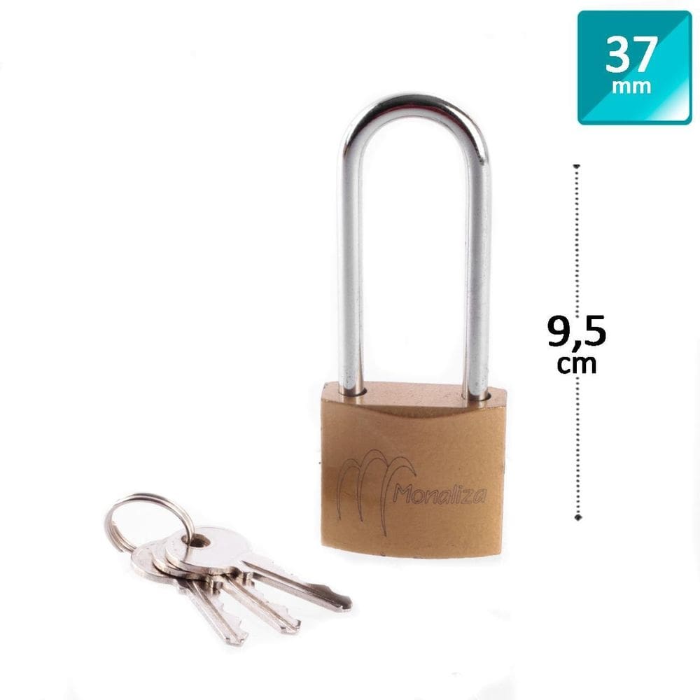 Cadeado 37mm com 3 Chaves Haste Longa Bronze - Tudo em Caixa