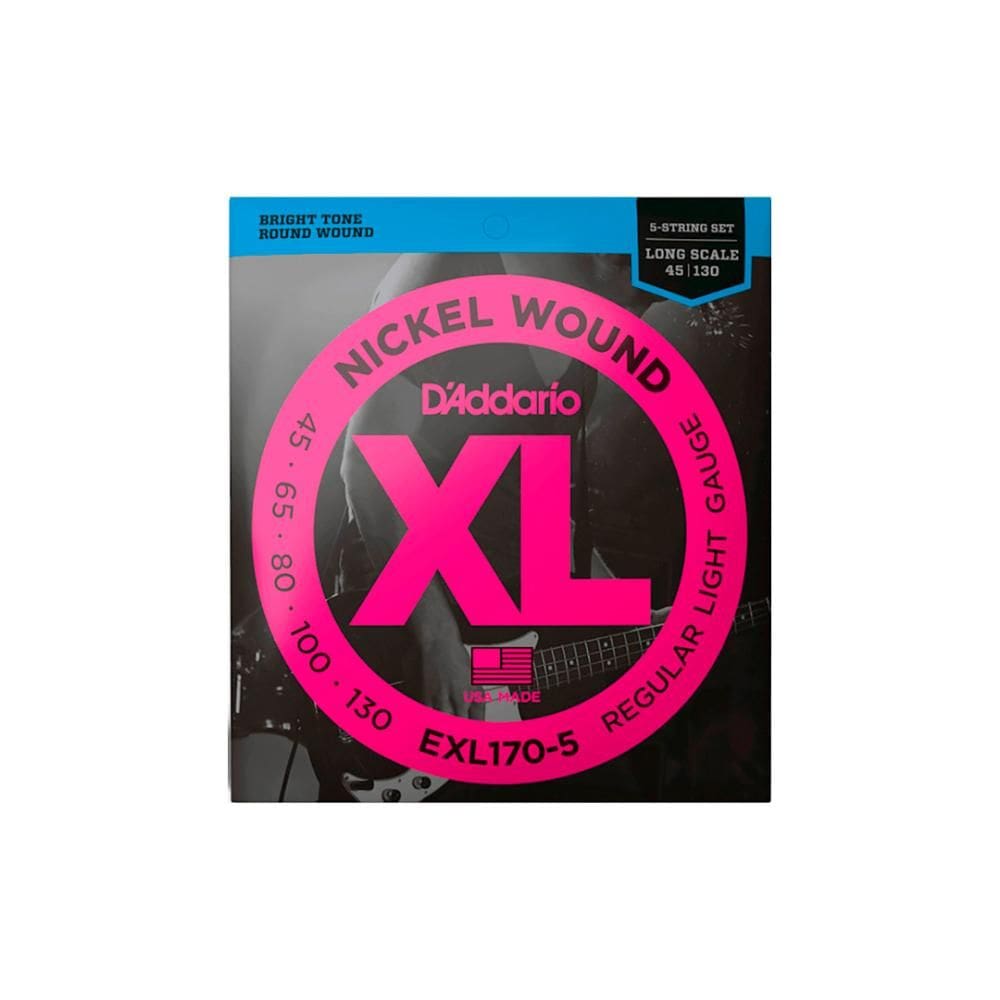 Cordas Para Baixo D Addario Xl Nickel Wound Exl170-5 5 Cordas Escala Longa .045-.130 [F108]