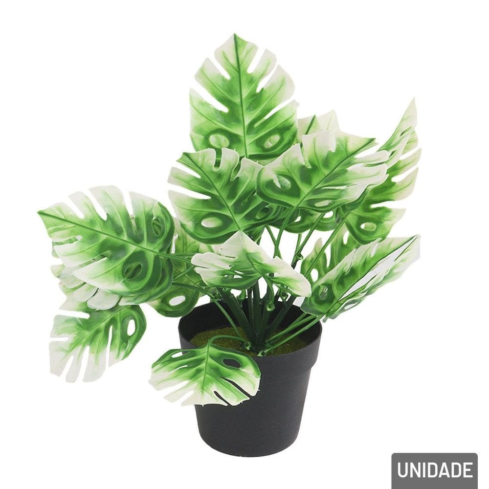 Vaso Decorativo de Plástico 30cm com Monstera - Tudo em Caixa