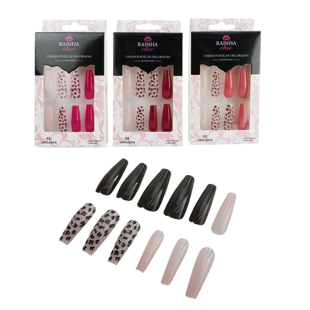 Unhas Postiças 12 Peças Bailarina Oncinha Colors - Tudo em Caixa