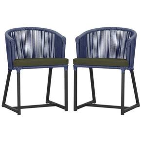 2 Cadeiras De Jantar Noronha Preta Corda Náutica E13 Trama Azul